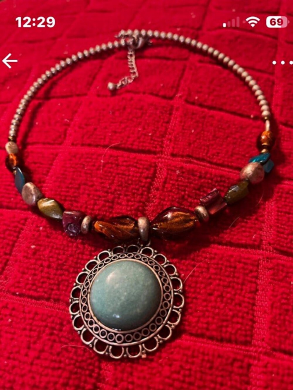 Southwestern Multicolor Beaded Statement Necklace Round Blue Bezel Charm Pendant
